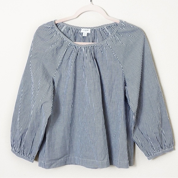 J. Crew Striped long-sleeve scoopneck blouse Gray White size Small - Picture 9 of 9